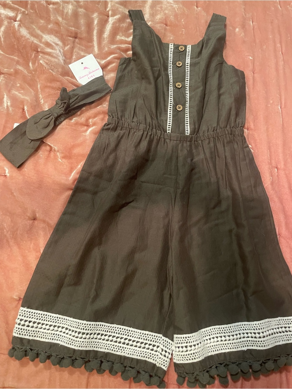 Tommy Bahama Kids Olive Green Top with Pink Logo Tag